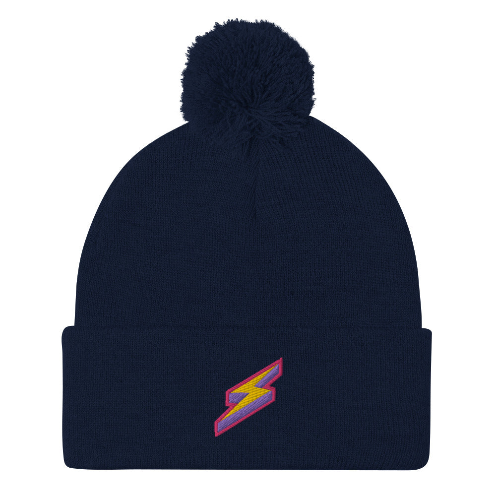 Intergalactic Lightning Bolt Embroidered Pom-Pom Beanie