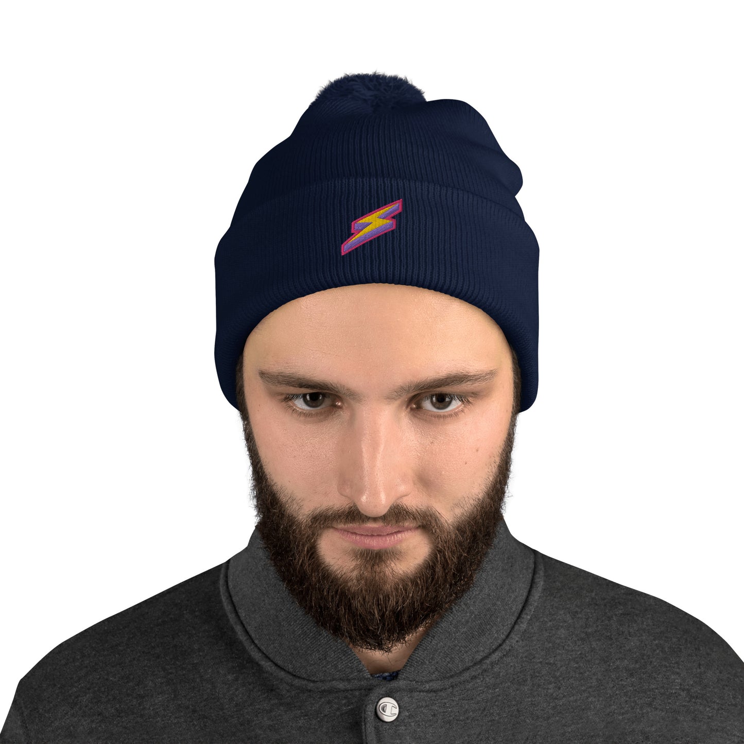 Intergalactic Lightning Bolt Embroidered Pom-Pom Beanie