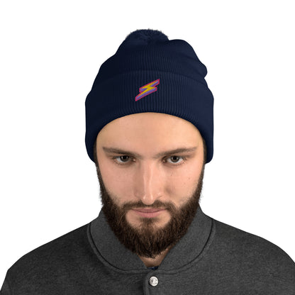 Intergalactic Lightning Bolt Embroidered Pom-Pom Beanie