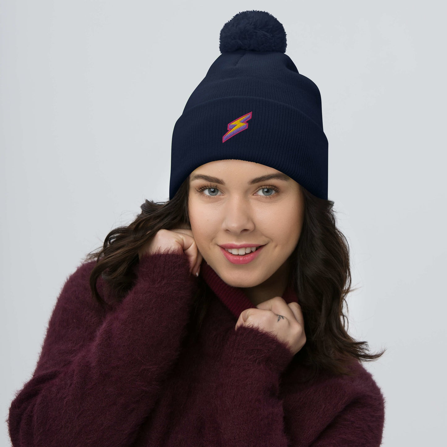 Intergalactic Lightning Bolt Embroidered Pom-Pom Beanie