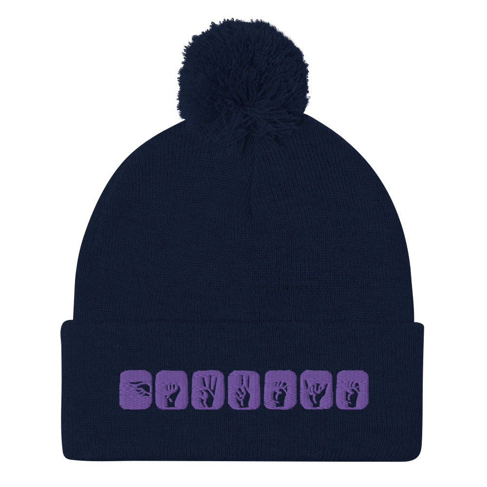 Clint Barton ASL (Hawkeye) Embroidered Pom-Pom Beanie