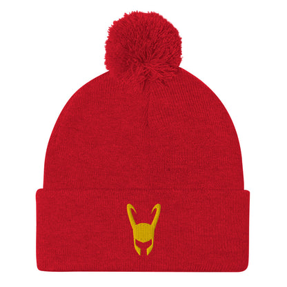 Loki Helmet Embroidered Pom-Pom Beanie