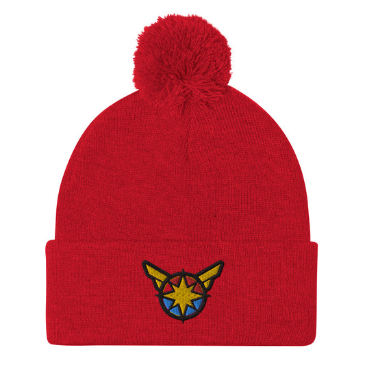 Captain Carol Danvers Embroidered Pom-Pom Beanie