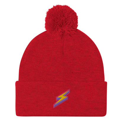 Intergalactic Lightning Bolt Embroidered Pom-Pom Beanie