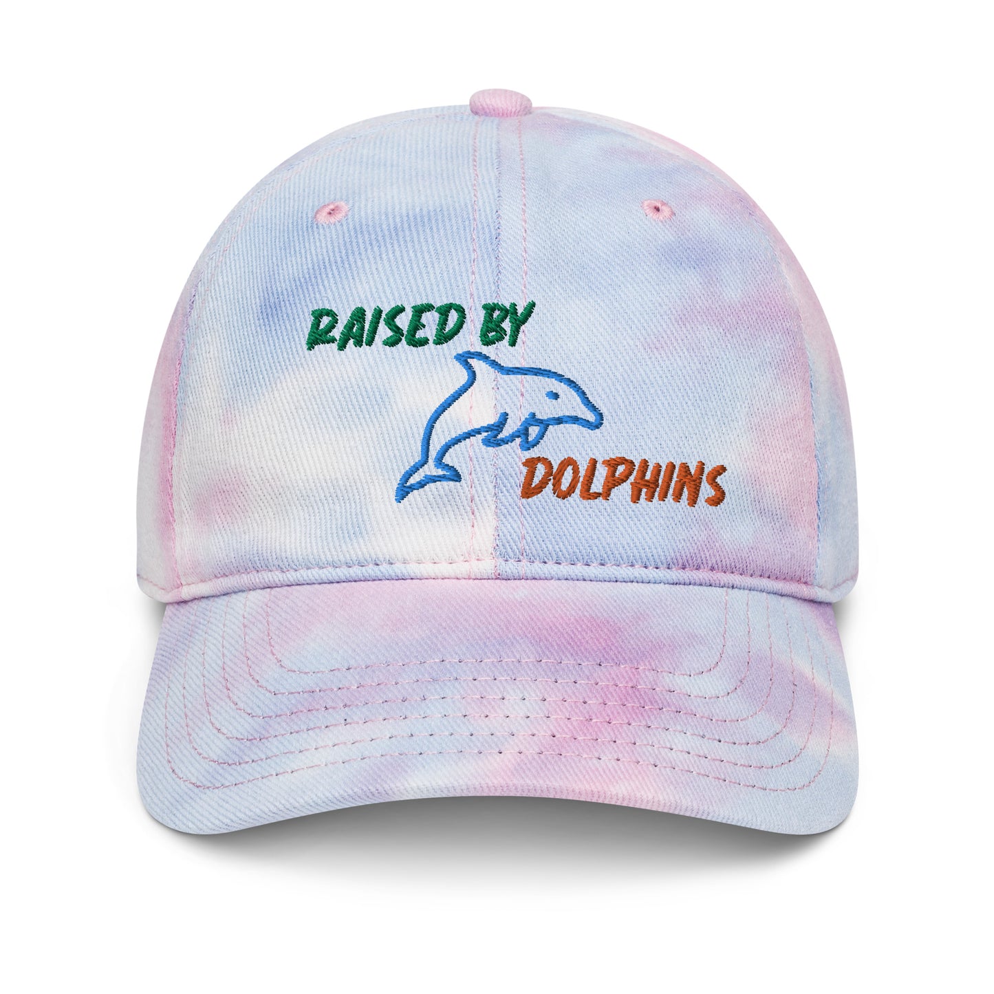 Raised By Dolphins Tie Dye Embroidered Hat