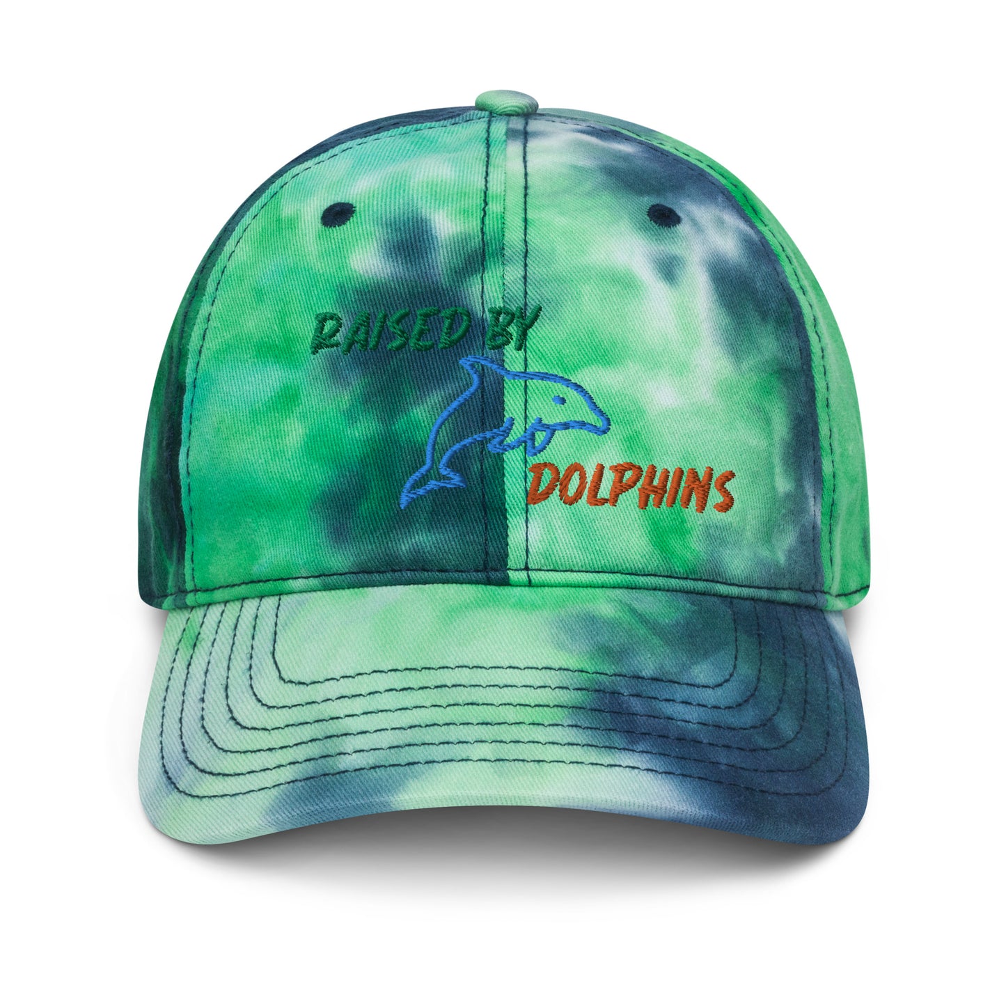 Raised By Dolphins Tie Dye Embroidered Hat