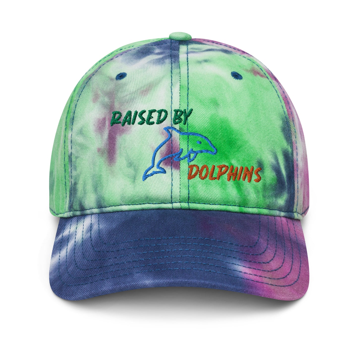 Raised By Dolphins Tie Dye Embroidered Hat