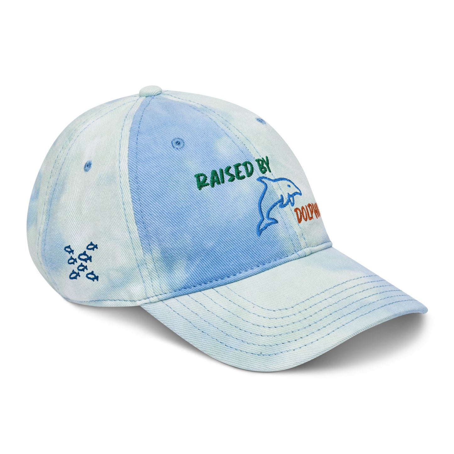 Raised By Dolphins Tie Dye Embroidered Hat