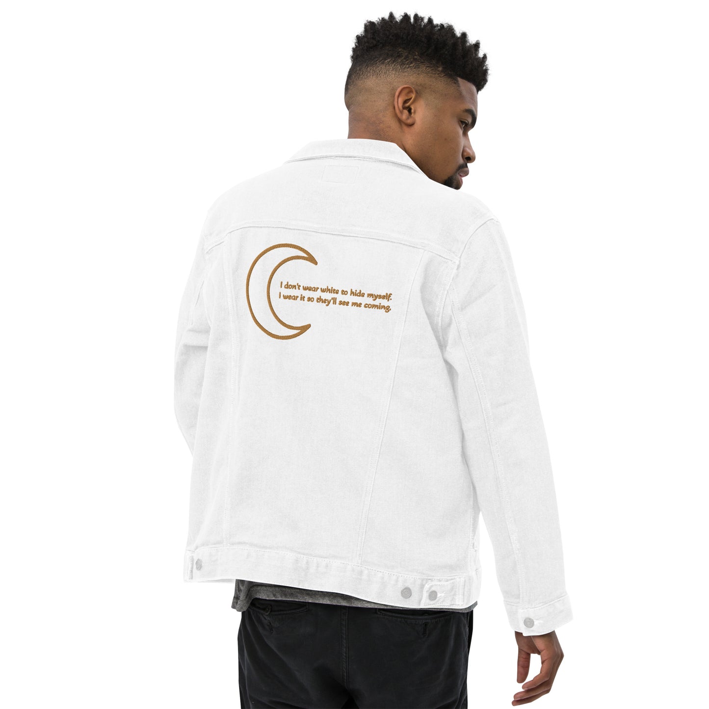 Moon Knight Quote Embroidered Unisex Denim Jacket